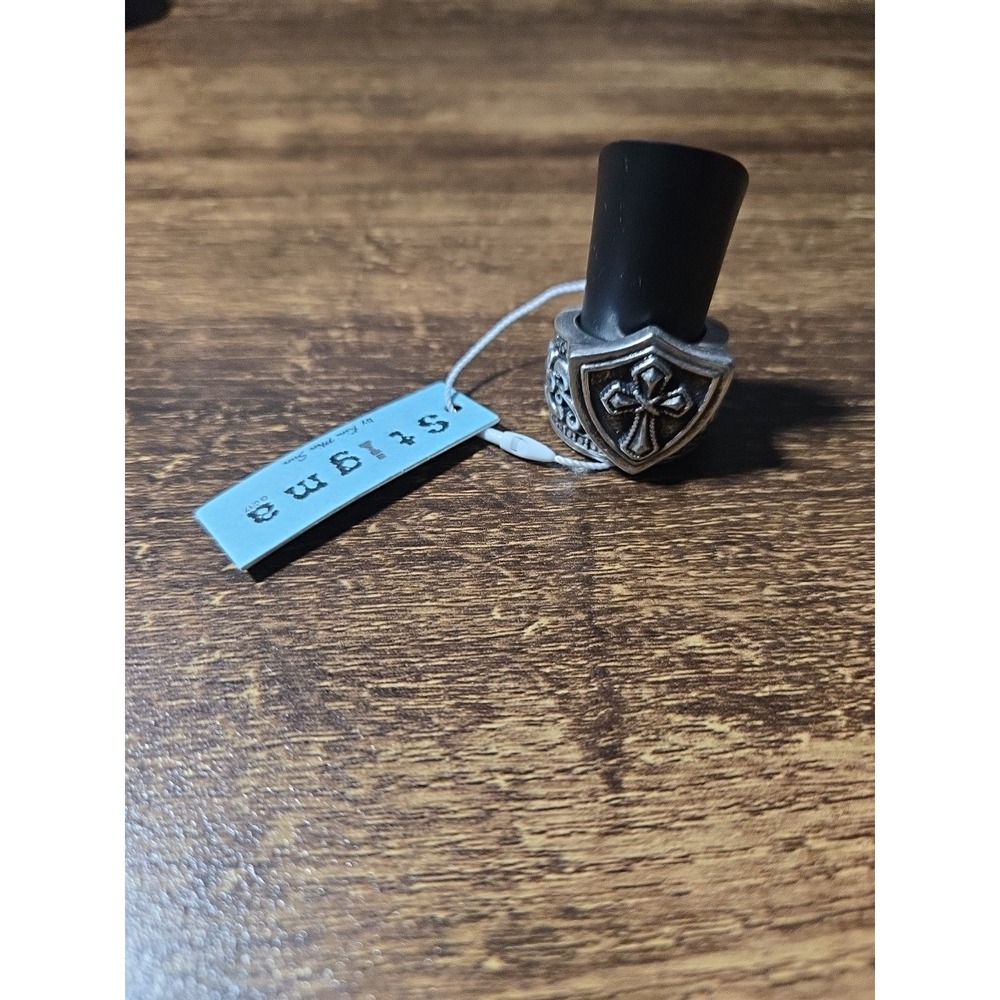 Stimga Mens Shield Cross-Ring - Vintage Silver Tone Gothic Biker Style 9 - Picture 5 of 5